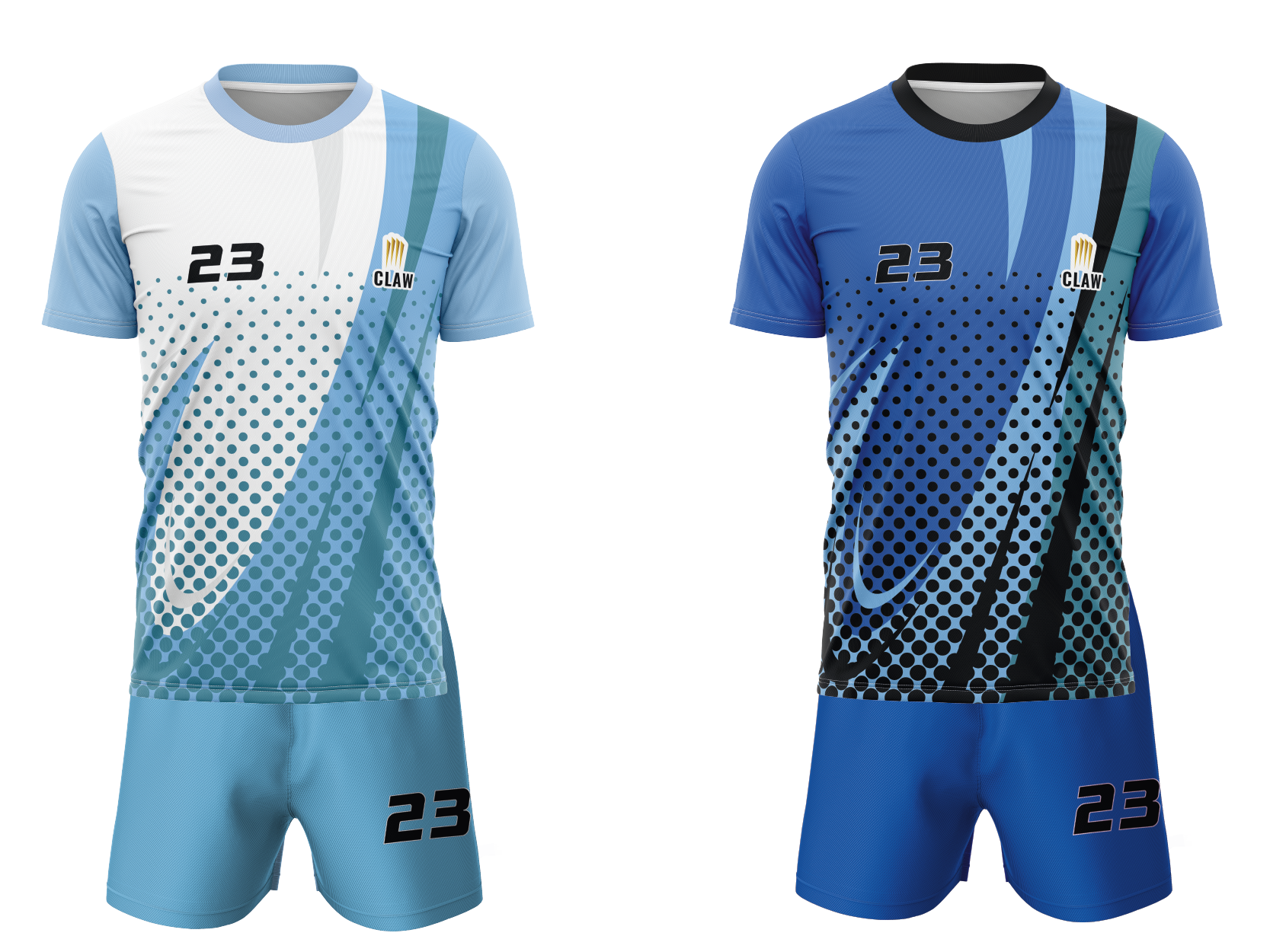 Zestawienie koszulek w kolorze biało-niebieskim do siatkówki